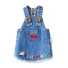 Vestidos cowboy cinta saia roupas para cães de estimação vestido cereja roupas cães pequeno bonito chihuahua impressão primavera verão azul menino menina mascotas