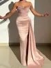 Abito da ballo rosa di lusso con sirena senza spalline in rilievo con paillettes in raso di seta da sera formale abiti di gala per feste Robe De Soiree personalizzato