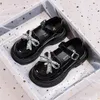 Girls Black Leather Shoes Kids Fall 2023 Campus Student Performance Soft Bottom Bowknot Flats Princess 240226