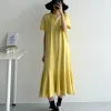 Dress Summer New Pleated Patchwork T Shirt Dress Solid V Neck Short Sleeve Loose Plus Size Ladies Dresses Fashion Casual Women Clothes