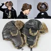 Berets Ushanka Winter Hat في الهواء الطلق دافئ روسي فووك جلد الأذن رفرف رفرف الغطاء رفق