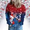 Women's Hoodies Women Fashion Crew Neck Long Sleeve Gradient Print Patchwork Merry Christmas Cotton Sweatshirts Ladies Full Zip Jacket