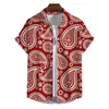 Camisas casuais masculinas camisa de moda 3d paisley impressão turn-down colarinho botão manga curta vintage homens blusa havaiana streetwear roupas