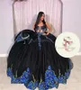 Роскошное черное мексиканское платье Vestidos De 15 Quinceanera 2024 Милая Puffy Charro Пятнадцать платье на день рождения Vestidos De Xv Anos Flowers Роскошные сладкие 16 вечерние платья принцессы