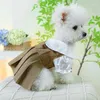 Dog Apparel Khaki Lacework Lapel Dress Clothes Sweet Puffy Sleeves Small Clothing Cat Comfortable Preppy Style Party Pet Products