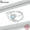 Cluster Rings BAMOER Cute 925 Sterling Silver Heart-shaped Opal Ring Open Love Adjustable For Women Couple Mix Party Jewelry