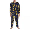 Men's Sleepwear Blue Lemon Vines Pajama Sets Spring Floral Print Kawaii Daily Man 2 Pieces Casual Oversized Custom Nightwear Gift Idea