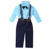 Ensembles de vêtements Mildsown Born Kids Baby Boys Bow Tie Chemise à carreaux Pantalon à bretelles Pantalon Outfit Set Vêtements de cérémonie Gentleman Tenues