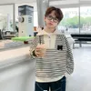 Junior Teens Boys School Spring Striped Scool Letter Korean Style Knitted Sweatshirts 3-14Years Kids White Black Tops Pullover 240301