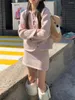 Work Dresses Alien Kitty Pink Elegant Knitwear Hooded Sweaters Women Chic Daily Spring 2024 Office Lady High Waist Slim Mini Skirts Suits