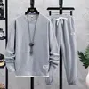 2024 Spring Autumn Mens Two Piece Set Linen Fabric Casual Sweatshirt and Sweatpants Sports Suit Fashion Tracksude 240219