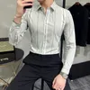 Camisas de vestido masculinas estilo britânico outono listrado mens manga longa negócios magro ajuste camisa casual homme social formal wear blusas 4xl-m