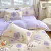 sets Ins Style Simple Purple Floral Bedding Sets Flowers Duvet Cover Fabric Quilt Cover Sheet 3/4pcs For Woman Girl Gift Bedspread