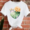 Women's T Shirts Book Flower High Heels Creative Printing Fashion Top Casual Round Neck