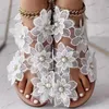 Sandálias femininas flores sandálias planas chinelos moda toe loop falso pérola deslizamento em sapatos casuais praia sandálias de viagem t240302