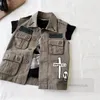 Garçons Filles lettre broderie cargo gilet enfants crâne graffiti revers sans manches vêtements d'extérieur 2024 printemps enfants tout-assorti hauts décontractés Z6937