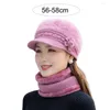 Bérets 2pcs / Set Belle Dames Chapeau Cache-Cou Extensible Garder Au Chaud De Luxe Froid Hiver Thermique Adultes D'âge Moyen Casquette Écharpe Kit