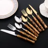 Sets AJOYOUS Gold Cutlery Set 16/24Pcs Kitchen Mirror Stainless Steel Cutlery with Bamboo Handle Dinner Knife Fork Spoon Dinnerware