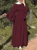 Dresses Zanzea Fashion Oneck Long Sleeve Abaya Maxi Sundress Muslim Women Spring Solid Color Dress Elegant Casual Kaftan Holiday Robe