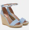 Nieuwe Zomer Luxe Vrouwen Studs Hoge Hak Sandalen Schoenen Zwart Wit Korrelig Kalfsleer Touw Platform Wiggen Rubberen Zool Dame Dagelijkse Wandelschoen EU35-43 Met Doos