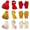 3 stücke Kinder Gestrickte Hüte Schals Handschuhe Winter Baby Bär Label Beanies Outdooor Samt Kaltbeständig Wolle Kappe Anzug Warme Zubehör 240227