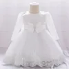 Robe bébé fille née fille à manches longues dentelle robes de mariée avec grand arc infantile 1er anniversaire princesse 240301