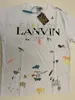 version trendy brand Langfan Lanvi co branded with the same splashed ink letter hand drawn graffiti print short sleeved T-shirt for men and women with short sleeves S-XL