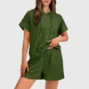 Survêtements pour femmes Sports d'été Ensemble deux pièces de couleur unie vert foncé manches à capuche et shorts vêtements de sport Conjuntos de Pantalones