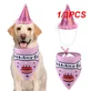 Vêtements de chien 1 / 3PCS Party Pet Dogs Caps Chat Bavoirs Costume d'anniversaire Design Chapeau Chapeau de Noël Bandana Écharpe Animaux Accessoires