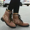 Botas Lace-up Motocicleta Feminina Moda Impressão Chunky Heels Ankle Mulheres Sapatos Senhoras Botas Mulheres Tamanho 35-46