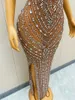 Stage Wear Celebrity Singer Luxe Sexy Soirée Célébrer Modèle Catwalk Brillant Strass Longue Robe Fête D'anniversaire Transparent Mesh