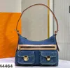 Denim Ontheggo Borsa tote in tela Borse per la spesa Borsa da donna Manico in vera pelle Tasca interna con cerniera di alta qualità Borsa a tracolla di design con stampa classica di lettere