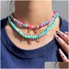 Chains Trend Crystal Letter Name Soft Clay Colorf Beaded Necklace Jewelry Diy 26 Initials Polymer Beads Choker Colliar Drop Delivery Dh2Uo