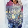 Kadın Hoodies Yağlı Boya Stili Çiçekler 3D Baskı Kadınlar Moda Günlük Sweatshirtler Büyük Boy Hoodie Kids Tulunları Takip Giysileri