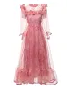 Robes de luxe femmes printemps été haute qualité mode fête rose imprimé à volants décontracté jolie classique transparente robe mi-longue