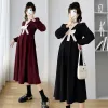 Kleider Mutterschaft Langarm Pflege Kleid Herbst Kleidung Für Schwangere Frauen 2023 Neue VNeck Pullover Taste Stricken Schwangerschaft Vestidos