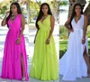 Marke Neue Frauen Sommer Lange Maxi BOHO Party Kleid Strand Kleider Ärmellose V-ausschnitt Sommerkleid Solide Schärpen Dress111193321