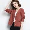 Malhas femininas primavera outono curto camisola jaqueta feminina 2024 solto com decote em v malhas casaco moda chifre botão cor pura cardigan topo feminino