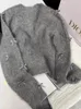 Tricots pour femmes Français Kawaii Bow Cardigan tricoté Femmes Harajuku Hip Hop Surdimensionné Jumper O-Cou Manches Longues Pull Gris Coréen Y2K