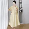 Dresses Long Loose Pregnant Women Summer Dress Sweet Short Sleeve ONeck Plus Size Maternity Brief Dress Office Lady Dress Yellow White