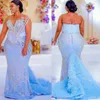 2024 ASO EBI LIGHT Sky Blue Mermaid Prom Dress Beaded Crystals Evening Formal Party Second Reception 50th Birthday Engagement Gowns Dresses Robe de Soiree ZJ88