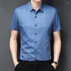 Men's Casual Shirts Summer Short Sleeved Shirt For Men High-end Plaid Mens No Iron Square Collar Business Thin Clothing