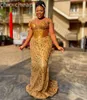ASO EBI 2024 Gold Sircaid Prom Dress Dreeded Lace Lace Evening Formal Fête Deuxième réception 50e anniversaire Robes de fiançailles