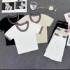 Tasarımcı Mektupları Yaz Örgü Renkli T-Shirt Kadınlar Set Çizgi Çizgili Tatlı Stil Göğüs Socialit Toplam