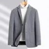 Men's Suits 2024 Spring Men Blazer Gray Beige Elegant Sheep Wool Suit Jacket Male Basic Simple Style Garment Smart Casual Attire OOTD Look