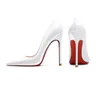 2024 High Heels Designer Women Handals Red Shiny Bottoms 8cm 10cm 10cm 12cm Thin Cheel مدببة إصبع القدم الأصلي أحذية زفاف أسود عارية 34-44 D8