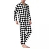 Mäns sömnkläder röda och svarta rutiga pyjamasuppsättning Kontrollera utskrift Kawaii Par Långärmad estetisk daglig 2 -del Nattkläder Stor storlek 2xl