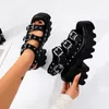 Dress Shoes 2024 Summer Punk Height Increasing Women's Sandals Waterproof Rivet Leather Motorcycle Platform Gladiatus Women