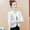 Chaquetas Mujer Bolero Verano Fino Blanco Negro Manga larga Se encoge de hombros Capa nupcial de encaje Vestido de fiesta formal de noche Chales y abrigos 4XL E108