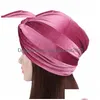 Headbands New Womens Veet Turban Hat Soft Stretch Cross Twist Cap Muslim Head Scarf Female Elegant Solid Color Chemo Hair Accessories Dh5Xi